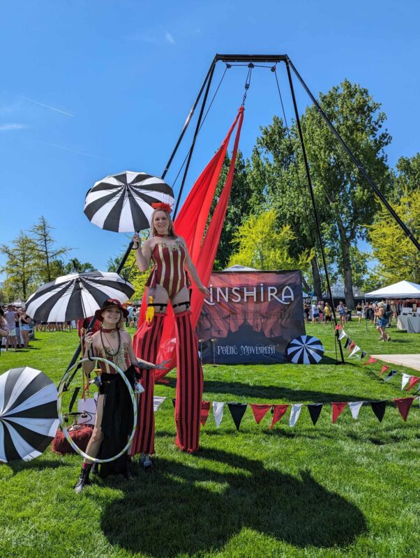 festival performers BC stilt walkers aerialists at outdoor event